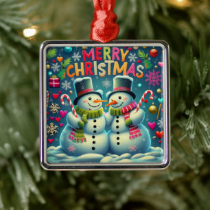 Schattige sneeuwpoppaar met een Petten Ornament