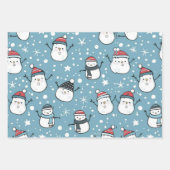 Schattige sneeuwpoppen en sneeuwvlokken Kerst Inpakpapier Vel (Voorkant 3)
