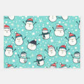 Schattige sneeuwpoppen en sneeuwvlokken Kerst Inpakpapier Vel (Voorkant 2)
