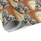 Schattige sneeuwpoppen - Rust en blauw Cadeaupapier (Rol Hoek)