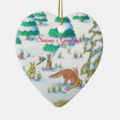 schattige sneeuwscène met fox en konijnen keramisch ornament (Rechts)