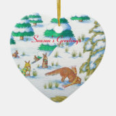 schattige sneeuwscène met fox en konijnen keramisch ornament (Voorkant)