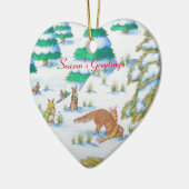 schattige sneeuwscène met fox en konijnen keramisch ornament (Links)