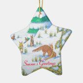 schattige sneeuwscène met fox en konijnen keramisch ornament (Links)