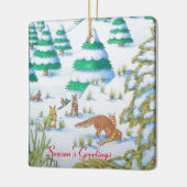 schattige sneeuwscène met fox en konijnen keramisch ornament (Links)