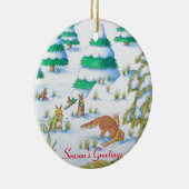 schattige sneeuwscène met fox en konijnen keramisch ornament (Rechts)