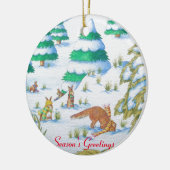 schattige sneeuwscène met fox en konijnen keramisch ornament (Links)