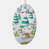 schattige sneeuwscène met fox en konijnen keramisch ornament (Rechts)