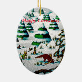 schattige sneeuwscène met fox en konijnen keramisch ornament (Achterkant)