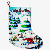 schattige sneeuwscène met fox en konijnen kleine kerstsok (Voorkant)