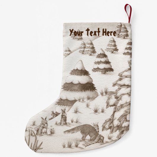 schattige sneeuwscène met fox en konijnen kleine kerstsok (Achterkant)