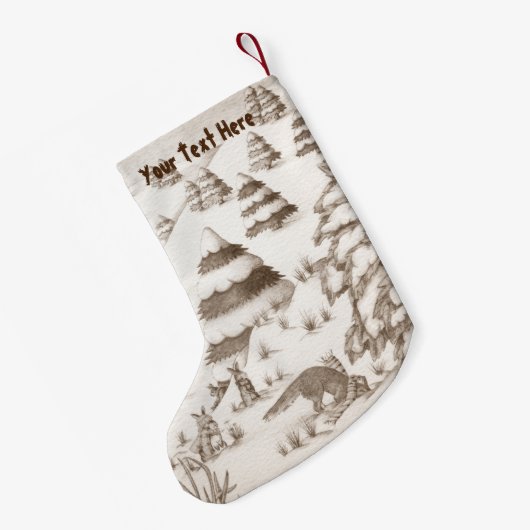 schattige sneeuwscène met fox en konijnen kleine kerstsok (Achterkant (Hangend))