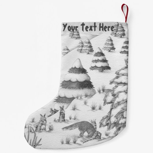 schattige sneeuwscène met fox en konijnen kleine kerstsok (Achterkant)