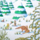 schattige sneeuwscène met fox en konijnen kleine kerstsok