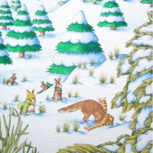 schattige sneeuwscène met fox en konijnen kleine kerstsok