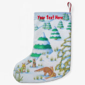 schattige sneeuwscène met fox en konijnen kleine kerstsok (Achterkant)