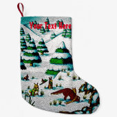 schattige sneeuwscène met fox en konijnen kleine kerstsok (Voorkant)