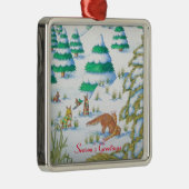 schattige sneeuwscène met fox en konijnen metalen ornament (Rechts)