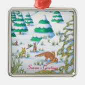 schattige sneeuwscène met fox en konijnen metalen ornament (Voorkant)