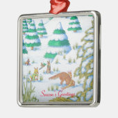 schattige sneeuwscène met fox en konijnen metalen ornament (Links)