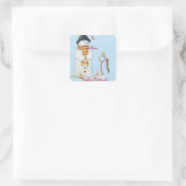 schattige sneeuwscène voor kerst vierkante sticker (Tas)