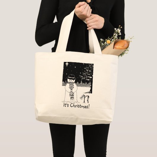 schattige sneeuwscène zwart-wit grote tote bag (Voorkant (product))