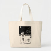schattige sneeuwscène zwart-wit grote tote bag (Voorkant)