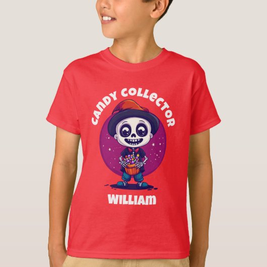 Schattige Snoep Collector Skeleton Boys Halloween T-shirt (Voorkant)