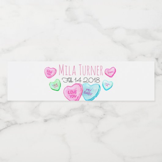 Schattige snoep hart valentijnen water fles label waterfles etiket (Enkel label)