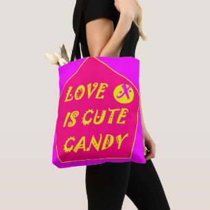 Schattige snoep liefde op schemerroze en bananenge tote bag