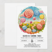 Schattige Snoep Lollipop Verjaardag Kaart (Voorkant / Achterkant)