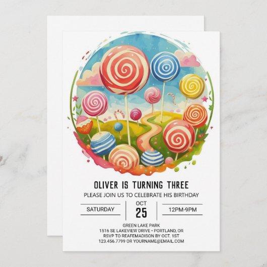 Schattige Snoep Lollipop Verjaardag Kaart (Voorkant / Achterkant)