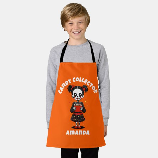 Schattige Snoep Verzamelaar Skelet Kinder Hallowee Schort (Gedragen)