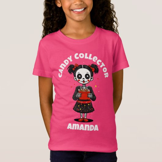 Schattige Snoep Verzamelaar Skeleton Meisjes Hallo T-shirt (Voorkant)