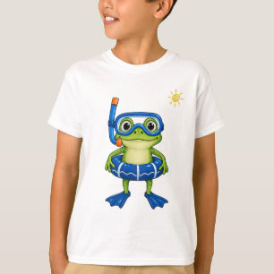 Schattige snorkelende kikker zwemmende cartoon t-shirt