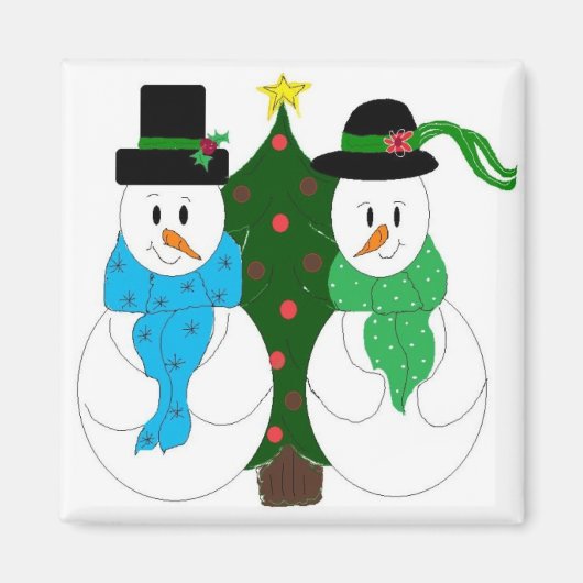 Schattige Snowman Couple Magneet (Voorkant)
