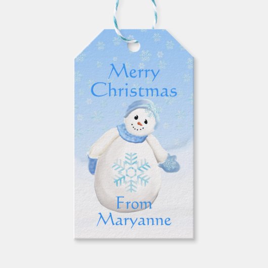 Schattige Snowman Custom Kerstmis Cadeaulabel (Voorkant)