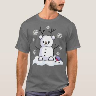 Schattige Snowman Deer Animal met Bird Laat het sn T-shirt
