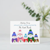 Schattige Snowman Family Holiday Party Kaart (Staand voorkant)