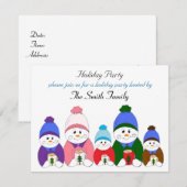 Schattige Snowman Family Holiday Party Kaart (Voorkant / Achterkant)