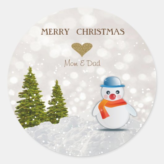 Schattige Snowman, kerstboom, sneeuw Ronde Sticker (Voorkant)