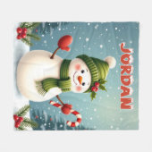 Schattige Snowman kerstontwerp met aangepaste naam Fleece Deken (Voorkant (Horizontaal))
