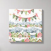 Schattige Snowy Christmas Village Canvas Afdruk (Voorkant)