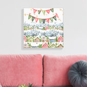Schattige Snowy Christmas Village Canvas Afdruk (Insitu (Woonkamer))
