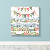 Schattige Snowy Christmas Village Canvas Afdruk (Insitu (Houten vloer))
