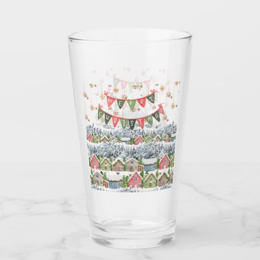 Schattige Snowy Christmas Village Glas (Achterkant)