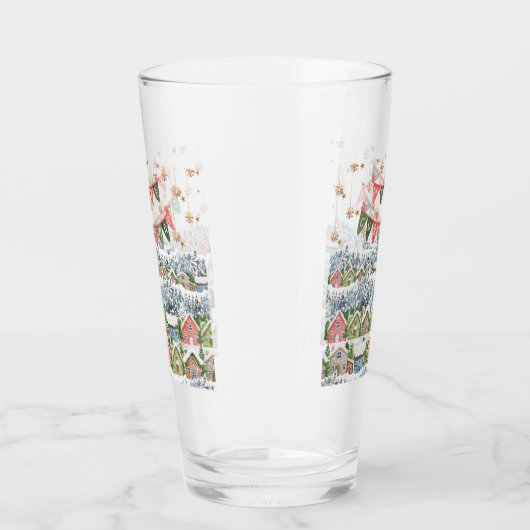 Schattige Snowy Christmas Village Glas (Links)