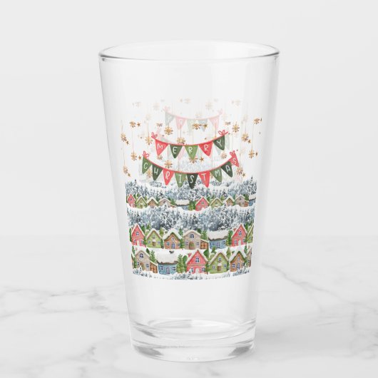 Schattige Snowy Christmas Village Glas (Voorkant)