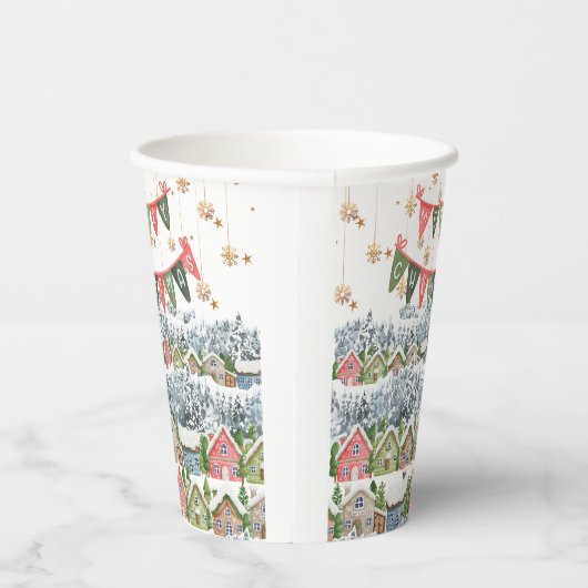 Schattige Snowy Christmas Village Papieren Bekers (Rechts)