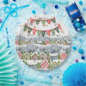 Schattige Snowy Christmas Village Papieren Bordje (Feest)